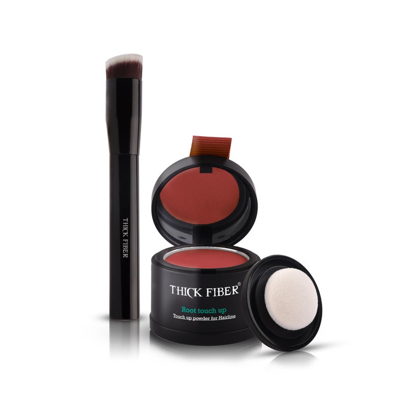 THICK FIBER Root Touch Up and Hairline Concealer for Thinning Hair Women  Water  Sweat Resistant Hair Loss Powder Set Includes Brush Red Brown